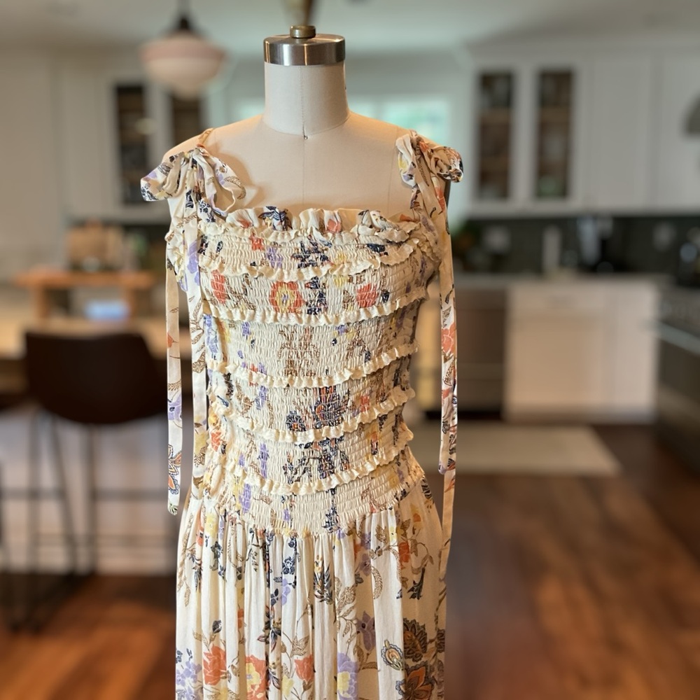 Free People Isla Cream Floral Midi Dress Large - Picture 7 of 13